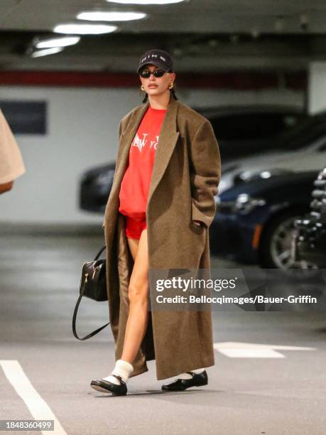 Hailey Bieber is seen on December 14, 2023 in Los Angeles, California.