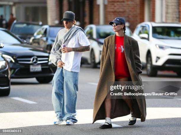 Justin Bieber and Hailey Bieber are seen on December 14, 2023 in Los Angeles, California.