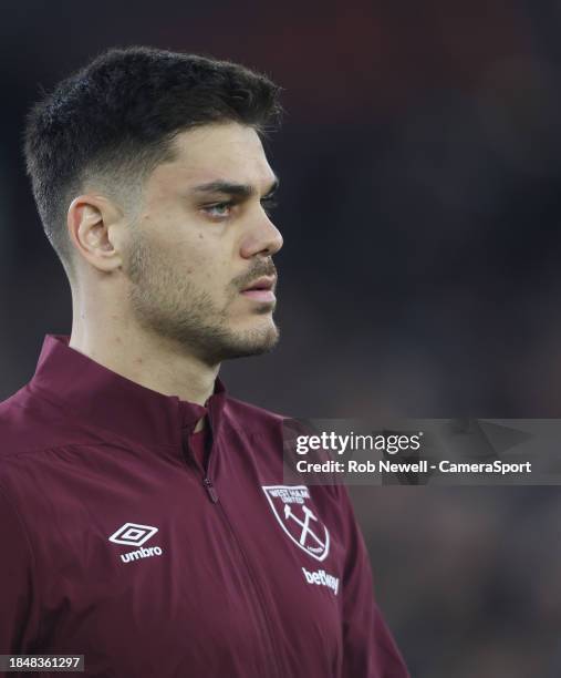 West Ham United's Konstantinos Mavropanos during the Europa League Group A match between West Ham United and SC Freiburg at London Stadium on...