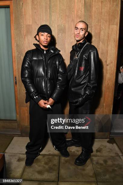 Gamboh and guest attend the HARDWARE LDN menswear Launch x RIOT at The Standard Hotel, London on December 14, 2023 in London, England.