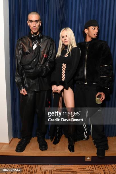 Gamboh, Jessica Horwell and guest attend the HARDWARE LDN menswear Launch x RIOT at The Standard Hotel, London on December 14, 2023 in London,...