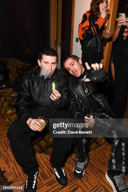 Dell Winder and Benny Jeee attend the HARDWARE LDN menswear Launch x RIOT at The Standard Hotel, London on December 14, 2023 in London, England.