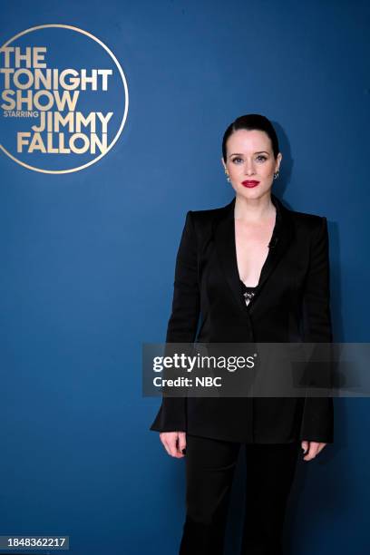Episode 1891 -- Pictured: Actress Claire Foy poses backstage on Thursday, December 14, 2023 --