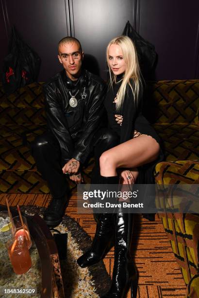 Gamboh and Jessica Horwell attend the HARDWARE LDN menswear Launch x RIOT at The Standard Hotel, London on December 14, 2023 in London, England.