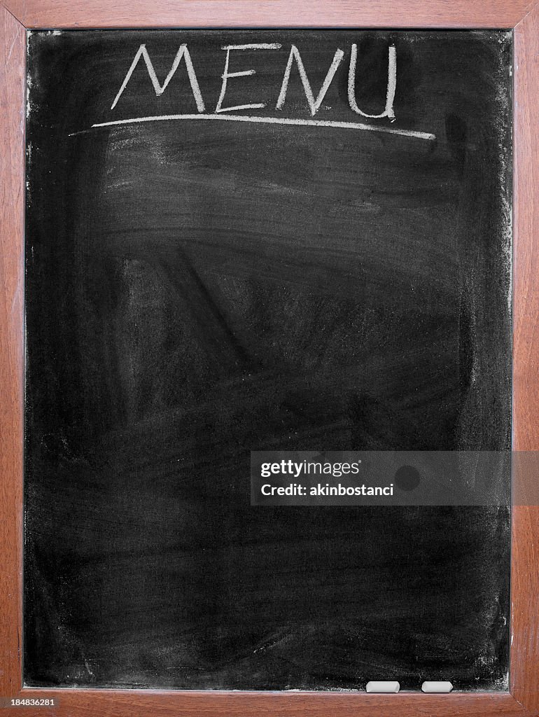 Blank chalkboard menu with wooden border