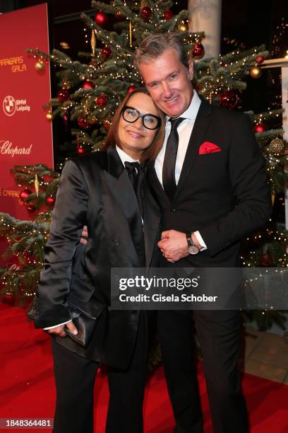 Jenny Juergens, John Juergens, aka DJ John Munich, during the 29th annual Jose Carreras Gala at studio 3 at Media City on December 14, 2023 in...