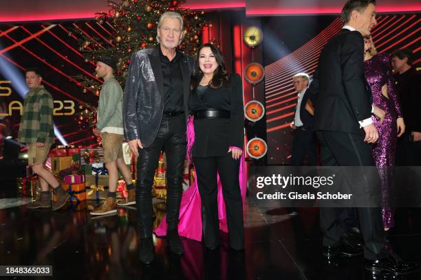 Singer Johnny Logan and Marianne Rosenberg during the 29th annual Jose Carreras Gala at studio 3 at Media City on December 14, 2023 in Leipzig,...