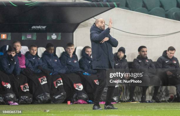 Pascal Jansen, the coach of AZ Alkmaar, is watching the UEFA Europa Conference League match between Legia Warsaw and AZ Alkmaar in Warsaw, Poland, on...