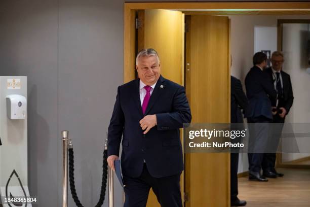 Prime Minister of Hungary Viktor Orbán at the Round Table - Tour de Table meeting room, during the European Council summit with the EU leaders before...