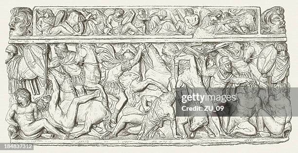 cimbrian war (2nd century bc), ancient bas-relief, published in 1880 - 2011 1880 stock illustrations