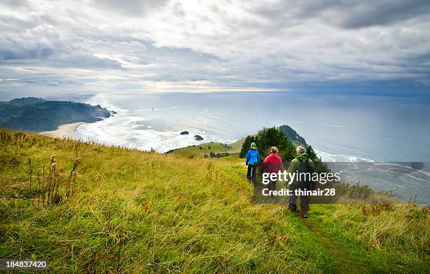 hikers at the coast - tillamook county stock pictures, royalty-free photos & images