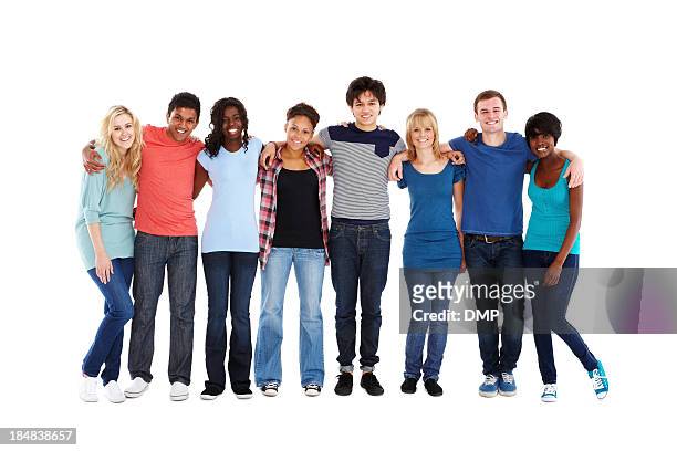teenage friends standing together - teenagers only stock pictures, royalty-free photos & images