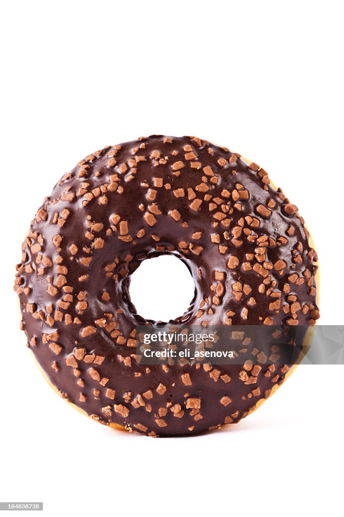 Chocolate covered donut with nuts