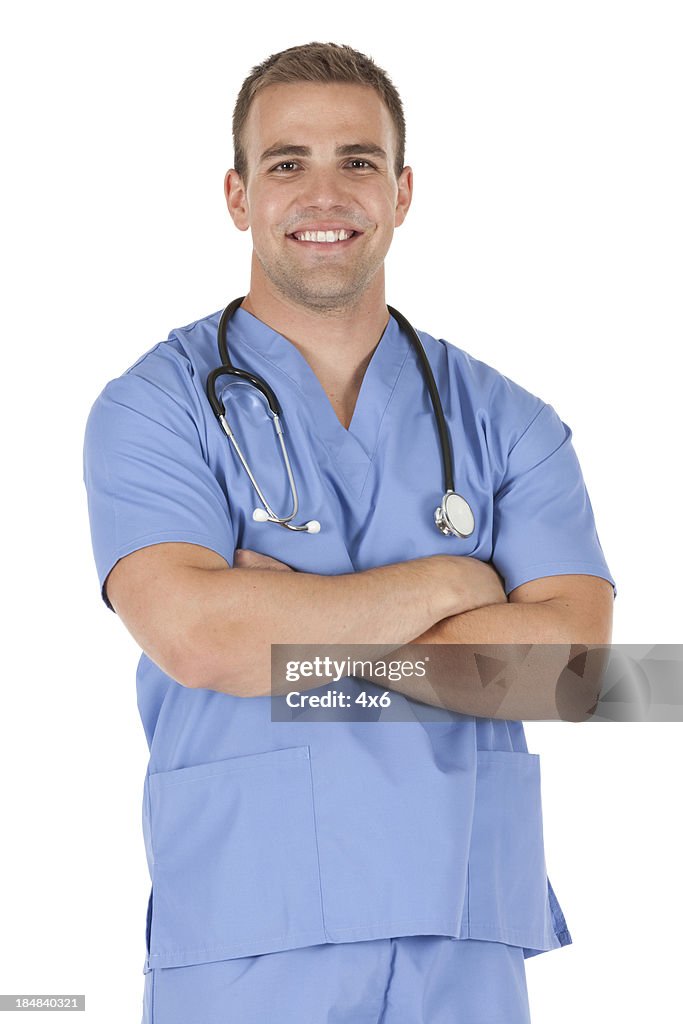 Happy male nurse with his arms crossed