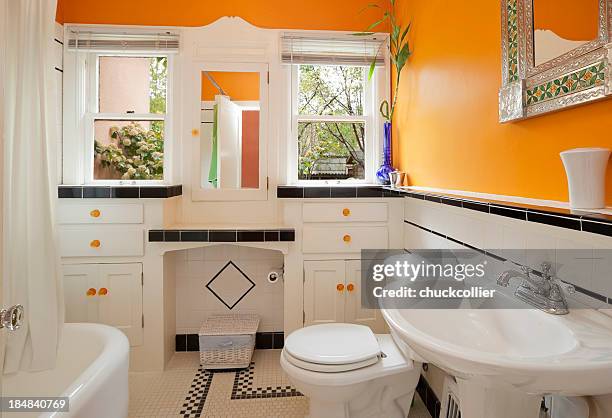 bright orange and white colorful modern bathroom - orange bathrooms bildbanksfoton och bilder