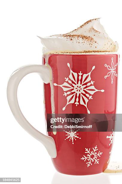 eggnog in a red christmas mug. - eggnog isolated stock pictures, royalty-free photos & images