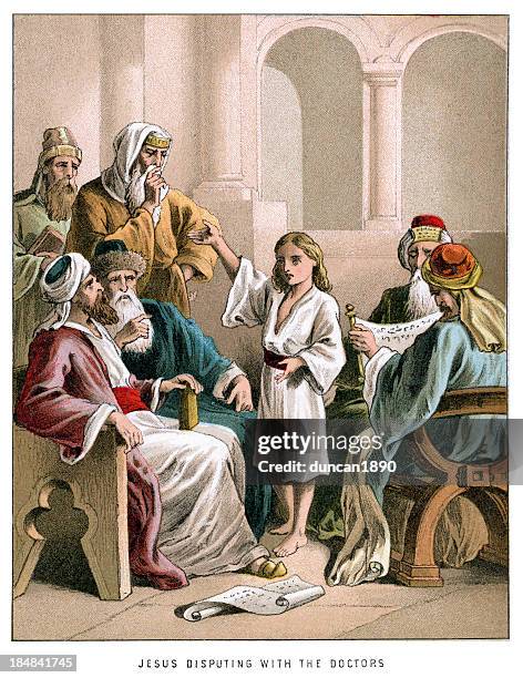 jesus disputing with the doctors - doctor teaching stock illustrations
