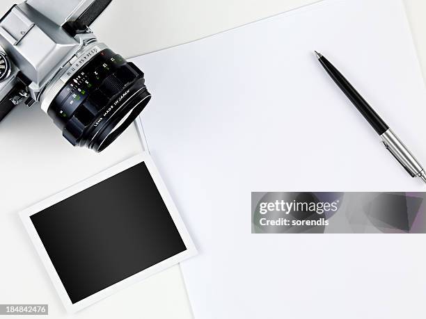 writing memories - photograph on table stock pictures, royalty-free photos & images