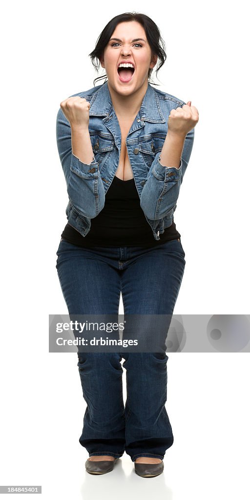Excited Young Woman Pumping Fists