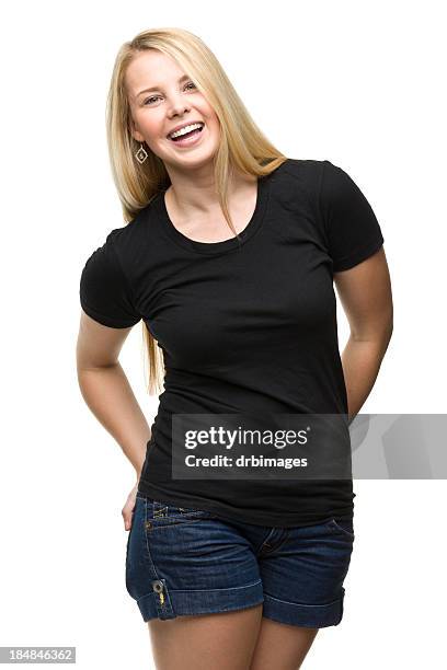 laughing young woman - one woman only t-shirt stock pictures, royalty-free photos & images