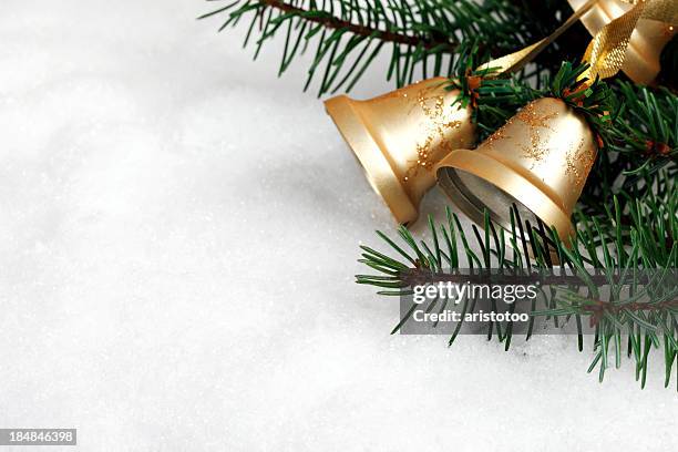 christmas bells in snow - christmas bells stock pictures, royalty-free photos & images