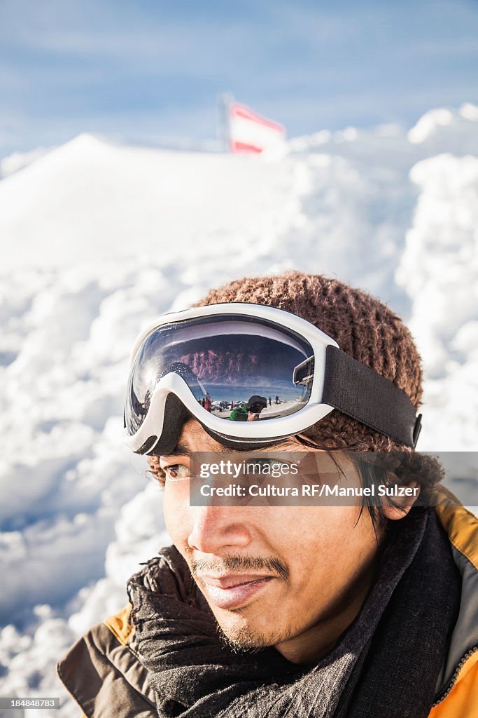 Close up portrait of male skier Kitzbuhel, Tyrol, Austria