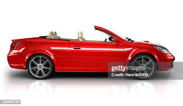 sports car in studio, side view - isolated/clipping path - red convertible side view stock pictures, royalty-free photos & images