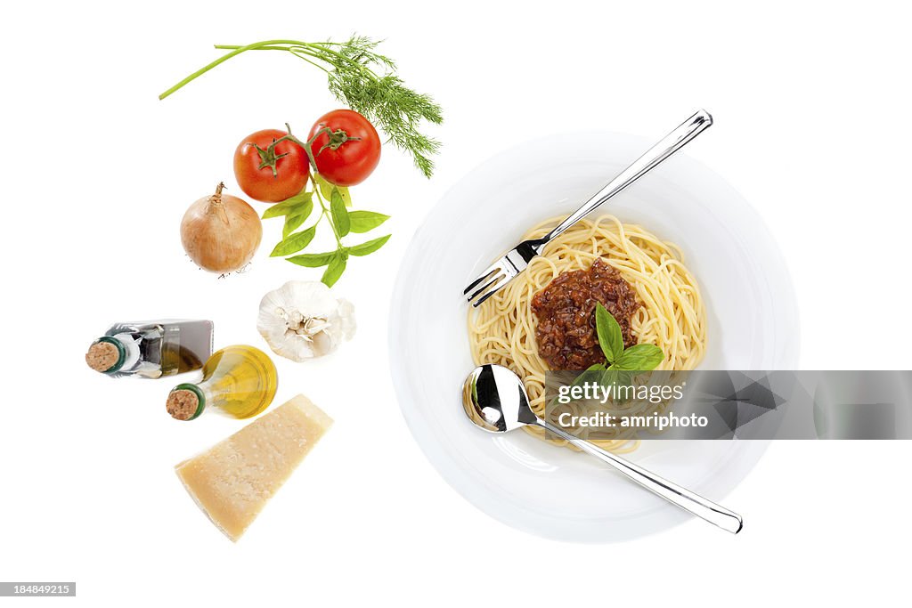 Spaghetti bolognese with  ingredients