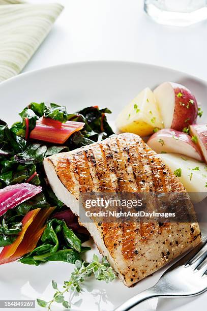 healthy fish dinner - dolphin fish stock pictures, royalty-free photos & images