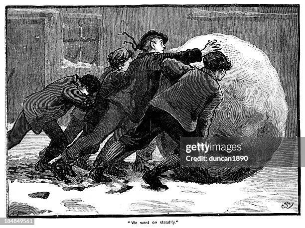 victorian christmas-riese schneeball - woodcut stock-grafiken, -clipart, -cartoons und -symbole