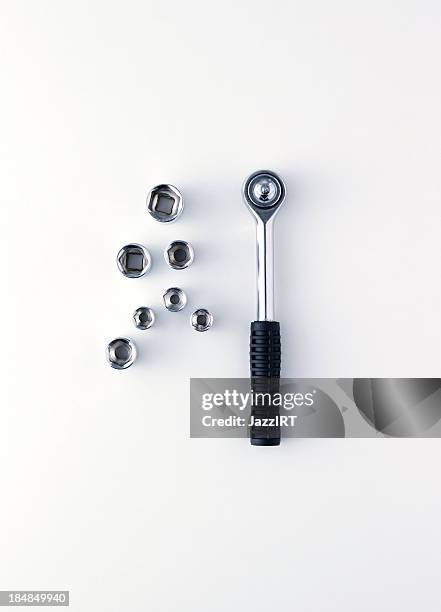 socket wrench on white background - car toolbox stock pictures, royalty-free photos & images