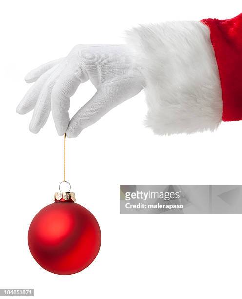 santa claus con bolas de navidad. - white glove fotografías e imágenes de stock