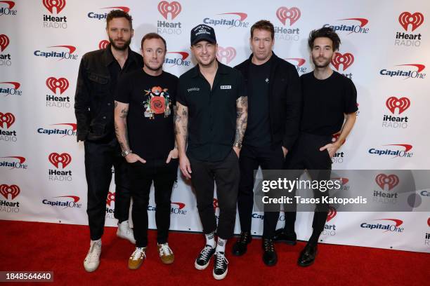 Brent Kutzle, Drew Brown , Ryan Tedder, Zach Filkins, and Brian Willett attend iHeartRadio Hot 99.5's Jingle Ball 2023 at Capital One Arena on...