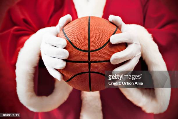 santa claus with basketball - basketball ball stockfoto's en -beelden