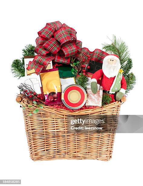 christmas gift basket on white - gift basket stock pictures, royalty-free photos & images