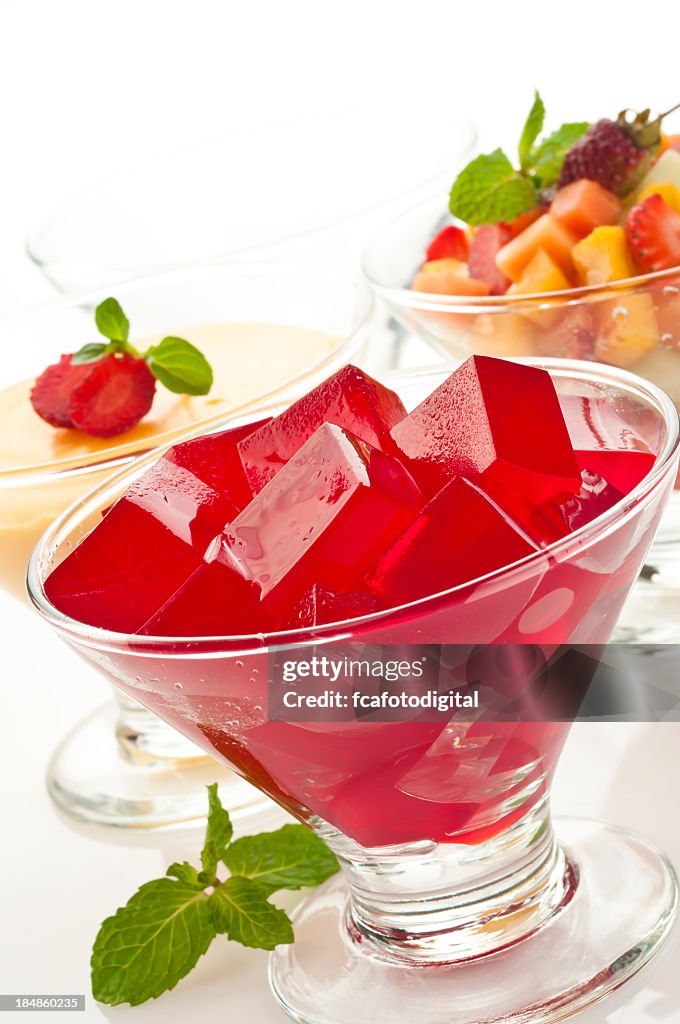 A strawberry jelly in a dessert glass