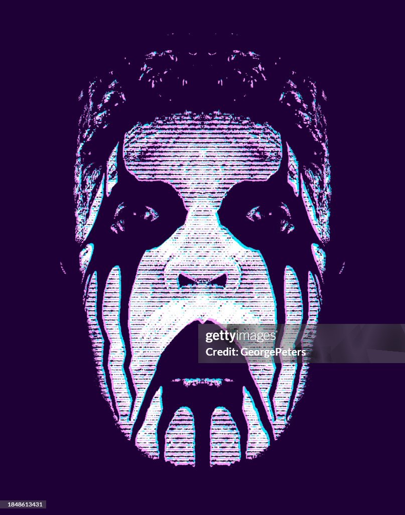 Gespenstisches männliches Gesicht im Gothic-Stil mit Glitch-Technik