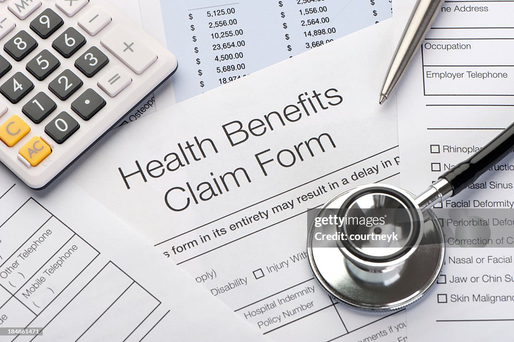 Close up a Health benefits claim form