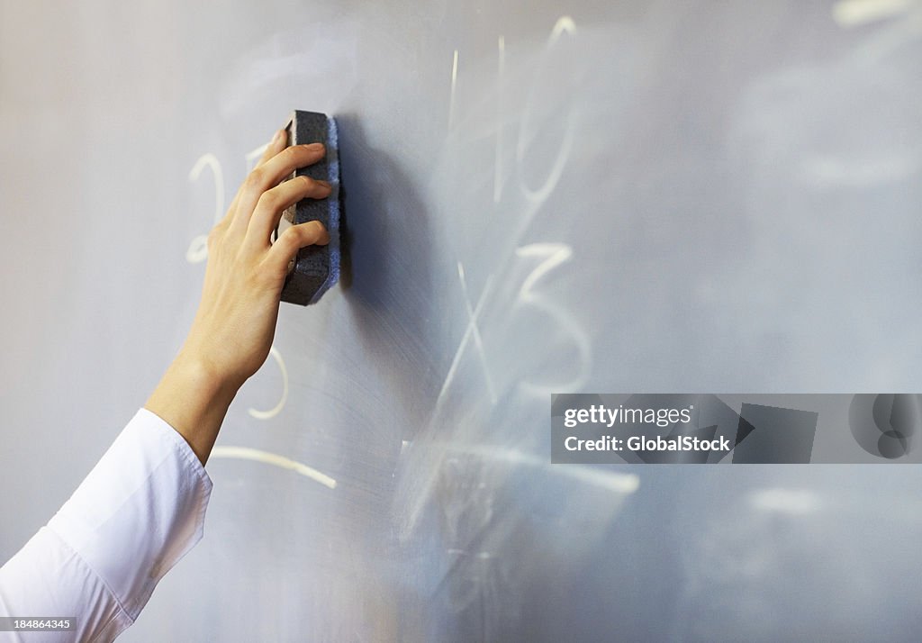 Teacher erasing chalkboard