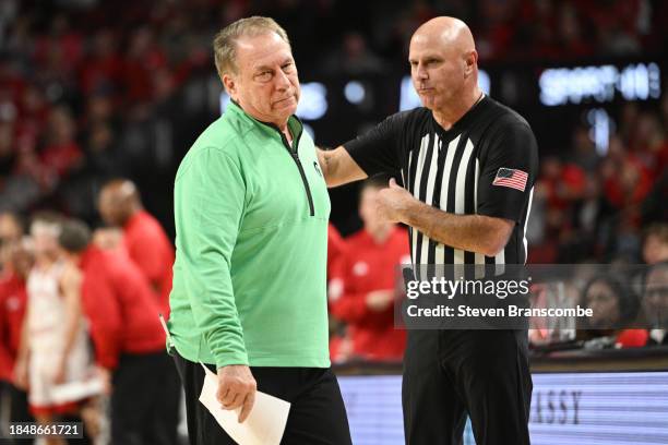 Head coach Tom Izzo of the Michigan State Spartans reacts to a call in the game against the Nebraska Cornhuskers in the second half at Pinnacle Bank...