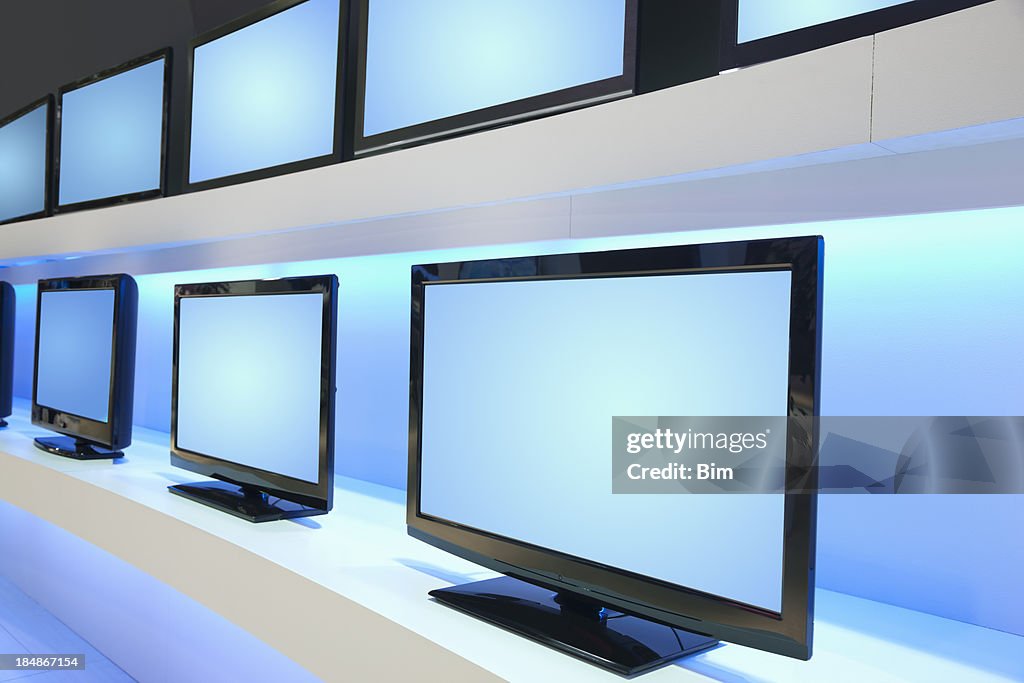 Rows of LCD TVs in TV Store