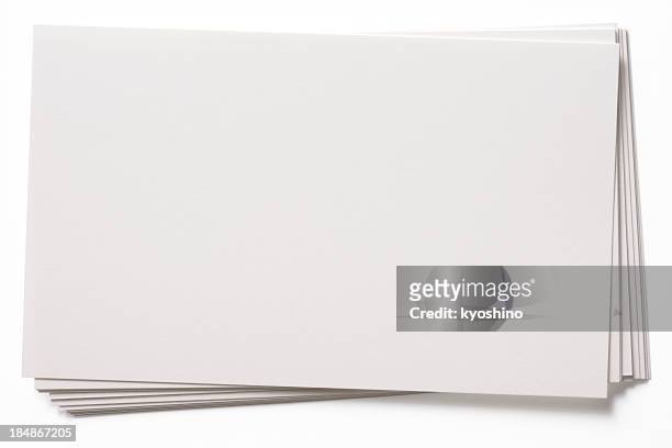 isolated shot of stacked blank white cards on white background - pile of paper bildbanksfoton och bilder