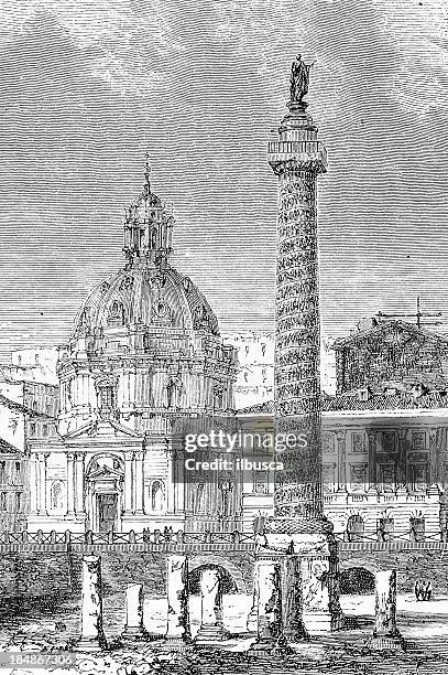 trajan's column - trajans column stock illustrations
