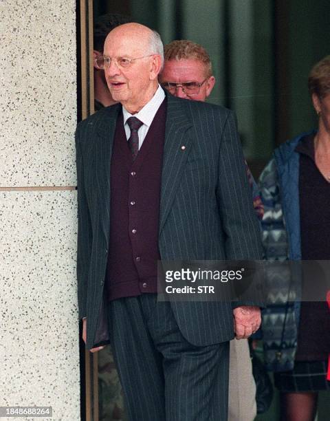 Former apartheid-era State President P W Botha leaves the Magistrate's Court in George on 4 June, the fourth day of his trial where he is appearing...