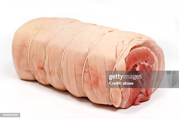 rolled belly pork joint ready for roasting - roast pig stock pictures, royalty-free photos & images