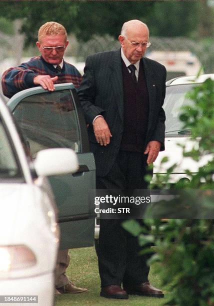 Former Apartheid-era State President P W Botha arrives at the Magistrate's Court in George on 4 June, the fourth day of the resumption of his trial...