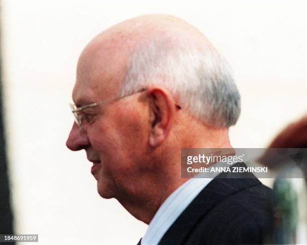 Former apartheid-era State President P.W. Botha leaves the Magistrate's Court in George 01 June, on the first day of the re-start of his trial....