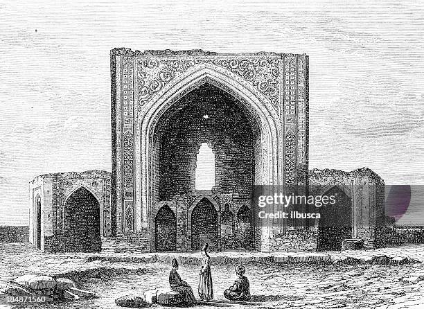 mussallah ruins or meshid oratory - desert ruins stock illustrations