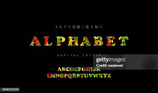 vector gradient landscape textured english alphabet litter collection on black background.overlay colorful type for modern logo, headline, fashion lettering and poster typographic.abstract decorative letters set design element - modern calligraphy alphabet stock illustrations