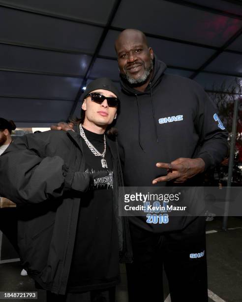 Peso Pluma and Shaquille O'Neal attend TikTok In The Mix at Sloan Park on December 10, 2023 in Mesa, Arizona.